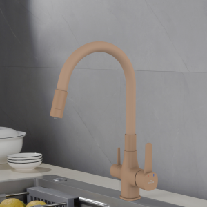 Invena GLAMOUR konyhai csaptelep, álló, flexi kifolyó, pult alá szerelhető vízszűrővel, bézs