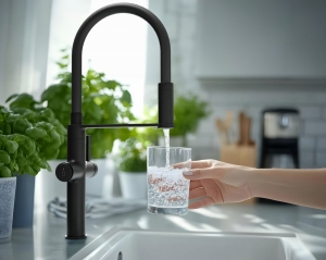 Invena PERISA konyhai csap, álló, flexi kif.,mágneses tartó, pult alá szerelhető vízszűrő, fekete