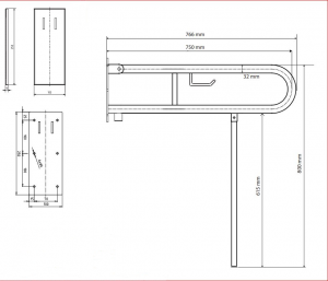 BEMETA HELP Felhajtható kapaszkodó, U-típus, WC papírtartóval, támasztékkal, takaróval, 750mm, polírozott