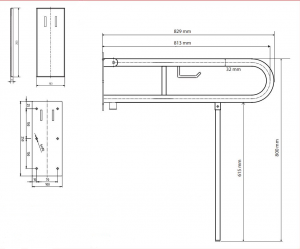 BEMETA HELP Felhajtható kapaszkodó, U-típus, WC papírtartóval, támasztékkal, takaróval, 813mm, matt