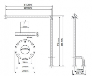 BEMETA HELP Kapaszkodó, jobbos, 840x890x230mm, matt