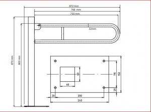BEMETA HELP Felhajtható kapaszkodó, U-típus, álló, padlóra szerelhető, 750mm, fehér