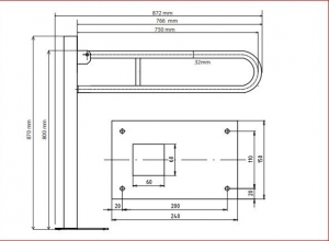 BEMETA HELP Felhajtható kapaszkodó, U-típus, álló, padlóra szerelhető, 750mm, matt