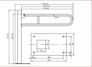 BEMETA HELP Felhajtható kapaszkodó, U-típus, álló, padlóra szerelhető, 750mm, polírozott