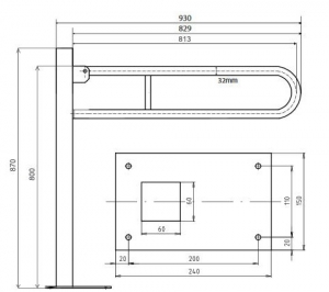 BEMETA HELP Felhajtható kapaszkodó, U-típus, álló, padlóra szerelhető, 813mm, fehér