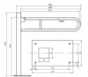 BEMETA HELP Felhajtható kapaszkodó, U-típus, álló, padlóra szerelhető, 813mm, matt