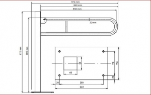 BEMETA HELP Felhajtható kapaszkodó, U-típus, álló, padlóra szerelhető, 850mm, fehér