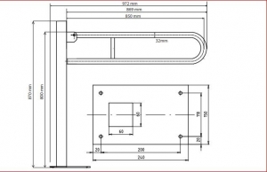 BEMETA HELP Felhajtható kapaszkodó, U-típus, álló, padlóra szerelhető, 850mm, matt