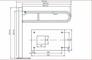 BEMETA HELP Felhajtható kapaszkodó, U-típus, álló, padlóra szerelhető, 850mm, polírozott