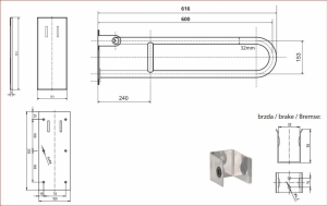 BEMETA HELP Felhajtható kapaszkodó, U-típus, takaróval, 600mm, polírozott