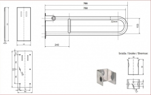BEMETA HELP Felhajtható kapaszkodó, U-típus, takaróval, 750mm, fehér
