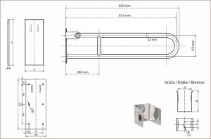 BEMETA HELP Felhajtható kapaszkodó, U-típus, takaróval, 813mm, matt