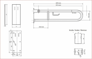BEMETA HELP Felhajtható kapaszkodó, U-típus, WC papírtartóval, takaróval, 813mm, polírozott