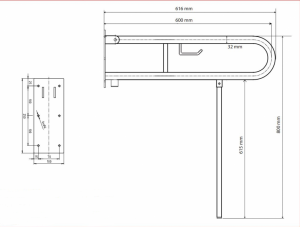 BEMETA HELP Felhajtható kapaszkodó, U-típus, WC papírtartóval, takaróval, 850mm, fehér