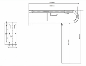BEMETA HELP Felhajtható kapaszkodó, U-típus, WC papírtartóval, takaróval, 850mm, matt