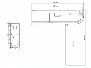 BEMETA HELP Felhajtható kapaszkodó, U-típus, WC papírtartóval, takaróval, 850mm, polírozott
