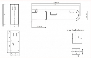 BEMETA HELP Felhajtható kapaszkodó, U-típus, WC papírtartóval, takaróval, 900mm, matt