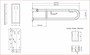 BEMETA HELP Felhajtható kapaszkodó, U-típus, WC papírtartóval, takaróval, 900mm, polírozott