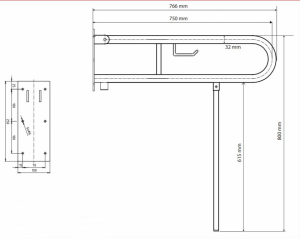 BEMETA HELP Felhajtható kapaszkodó, U-típus, WC papírtartóval, támasztékkal, 750mm, fehér