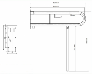 BEMETA HELP Felhajtható kapaszkodó, U-típus, WC papírtartóval, támasztékkal, 813mm, matt