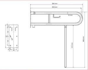 BEMETA HELP Felhajtható kapaszkodó, U-típus, WC papírtartóval, támasztékkal, 850mm, fehér