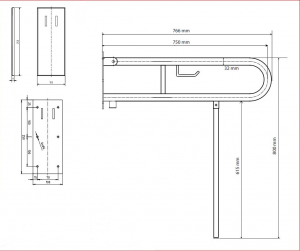 BEMETA HELP Felhajtható kapaszkodó, U-típus, WC papírtartóval, támasztékkal, takaróval, 750mm, fehér