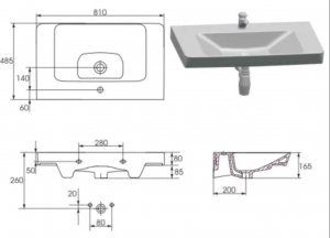 Cersanit Mille 80 bútorra szerelhető kerámia mosdó túlfolyóval és pakolófelülettel, fehér