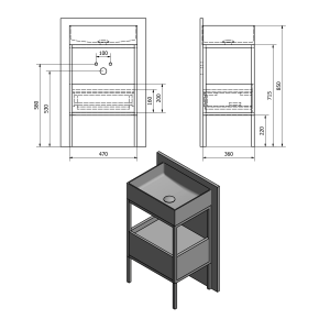 SKARA mosdótartó szekrény fiókkal, matt fekete kerettel, 47,5x36,5cm, Collingwood tölgy (CG001)