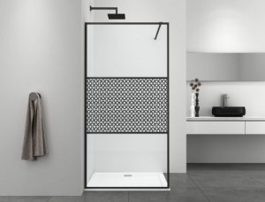 Sanotechnik SMART zuhanyfal, részben mintás üveggel, matt fekete, 115 cm