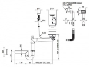 Deante Space-Saver helytakarékos szifon 1 medencés gránit mosogatókhoz túlfolyóval, matt fekete