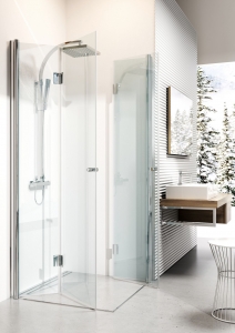 Deante Kerria harmonika ajtós zuhanykabin, átlátszó üveggel, króm profillal