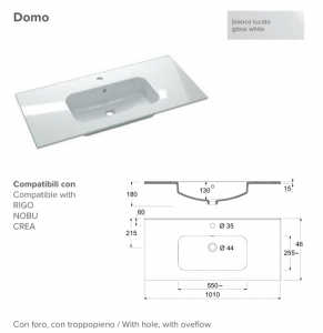 AdattoCasa Domo kerámia mosdó túlfolyóval, 100 cm