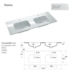 AdattoCasa Domo kerámia mosdó túlfolyóval, 120 cm