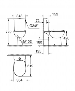 GROHE BAU CERAMIC MONOBLOKKOS WC SZETT ALPIN FEHÉR RIMLESS, SOFTCLOSE