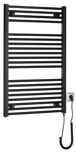 Aqualine DIRECT-E elektromos fürdőszobai radiátor fűtőpatronnal, egyenes, 600x960 mm, 400 W, fekete (ILE96TB)