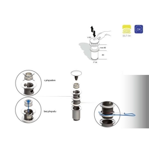 OMP TEA Zárható klik-klak lefolyó univerzális, túlfolyóval és túlfolyó nélkül is,magasság max 80mm (7533.370.5)