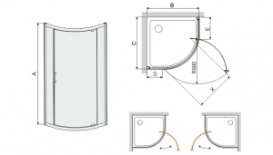Sanplast KP1DJa/TX5b íves nyílóajtós zuhanykabin, 80x80,W0 üveg Fehér profil