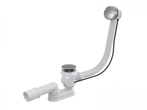 Kád le/túlfolyószett 570mm bovdenes, kerek és krómozott fedél