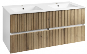 Aqualine Paneda dupla mosdós mosdótartó szekrény, mosdó nélkül, 119 x 55 x 45,2 cm, Emporio tölgy