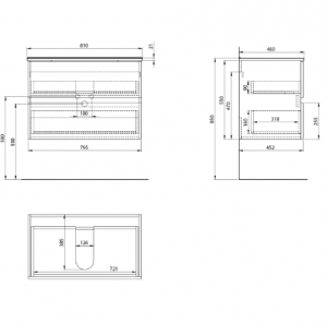 Aqualine Paneda Strip mosdótartó szekrény, mosdó nélkül, 79,5 x 55 x 45,2 cm, Emporio tölgy
