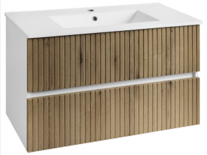 Aqualine Paneda Strip mosdótartó szekrény, mosdó nélkül, 89,5 x 55 x 45,2 cm, Emporio tölgy