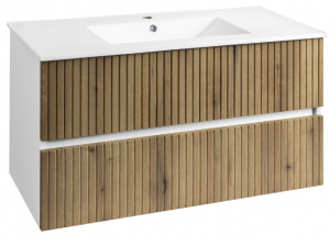 Aqualine Paneda Strip mosdótartó szekrény, mosdó nélkül, 99,5 x 55 x 45,2 cm, Emporio tölgy