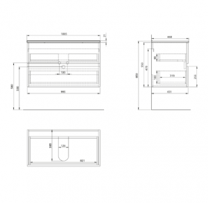 Aqualine Paneda Strip mosdótartó szekrény, mosdó nélkül, 99,5 x 55 x 45,2 cm, Emporio tölgy