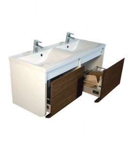 Venus D120 Fürdőszobai alsószekrény műmárvány mosdóval, Diószínű