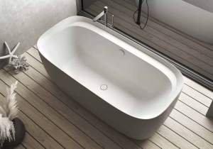 Kolpa San Lux-FS 170x85/o fehér szabadon álló fürdőkád, le- és túlfolyóval, a kádtest és az előlap egybeöntve