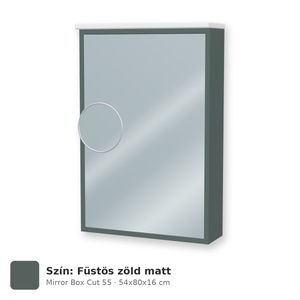 Tboss Mirror Box Cut 55 tükrös felsőszekrény, 1 ajtós, balos nyitás, Füstös zöld matt