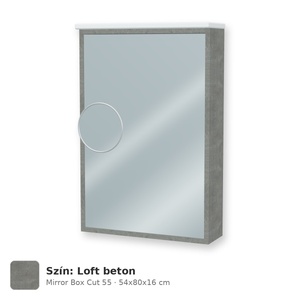 Tboss Mirror Box Cut 55 tükrös felsőszekrény, 1 ajtós, balos nyitás, Loft beton