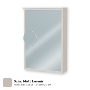 Tboss Mirror Box Cut 55 tükrös felsőszekrény, 1 ajtós, balos nyitás, Matt kasmír