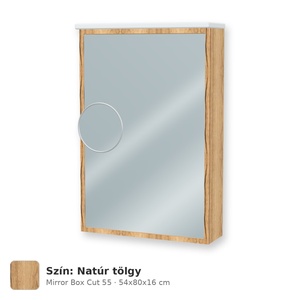 Tboss Mirror Box Cut 55 tükrös felsőszekrény, 1 ajtós, balos nyitás, Natúr tölgy