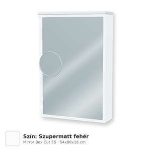 Tboss Mirror Box Cut 55 tükrös felsőszekrény, 1 ajtós, balos nyitás, Szupermatt fehér